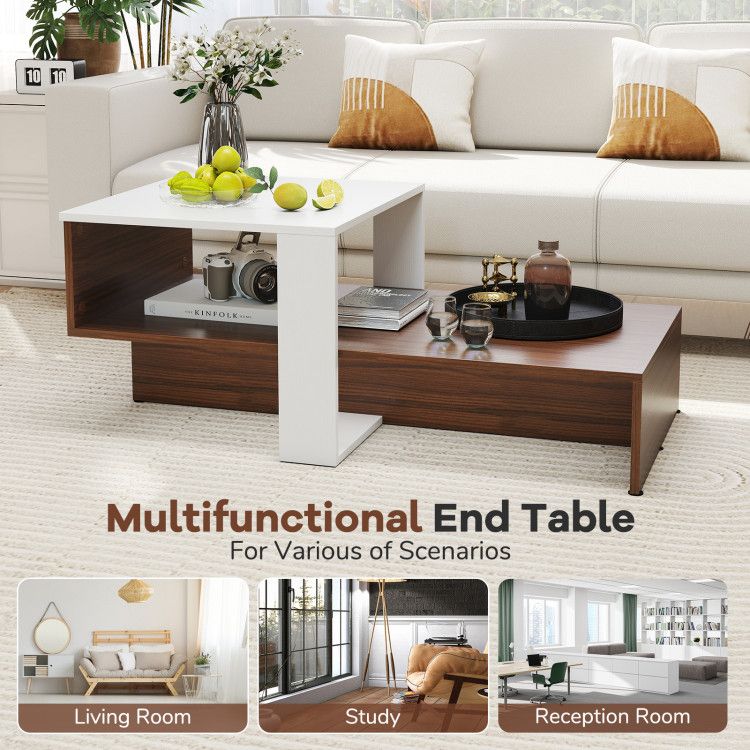 2 - Tier Geometric Coffee Table with Storage Shelves by Hooya - Comfortable Living Decor
