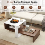2 - Tier Geometric Coffee Table with Storage Shelves by Hooya - Comfortable Living Decor