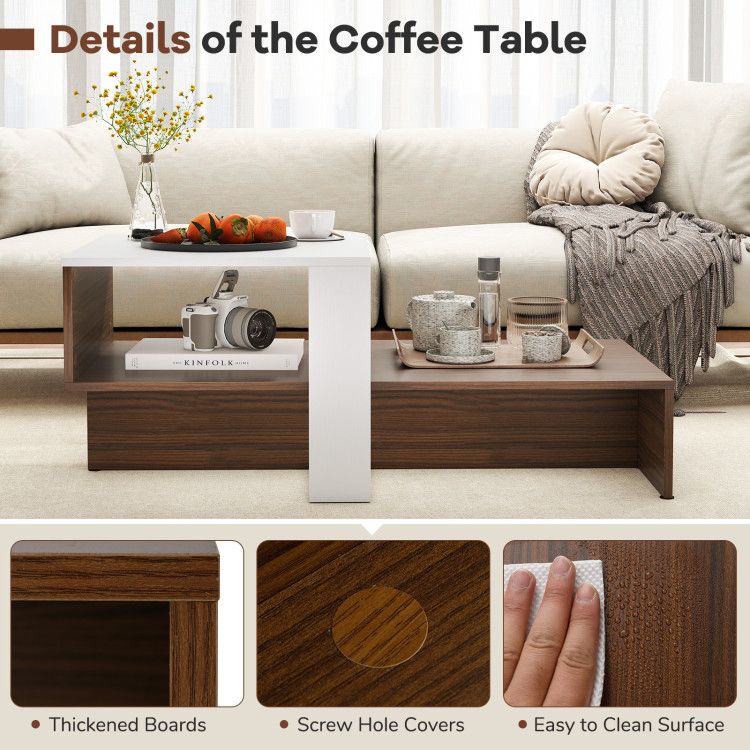 2 - Tier Geometric Coffee Table with Storage Shelves by Hooya - Comfortable Living Decor