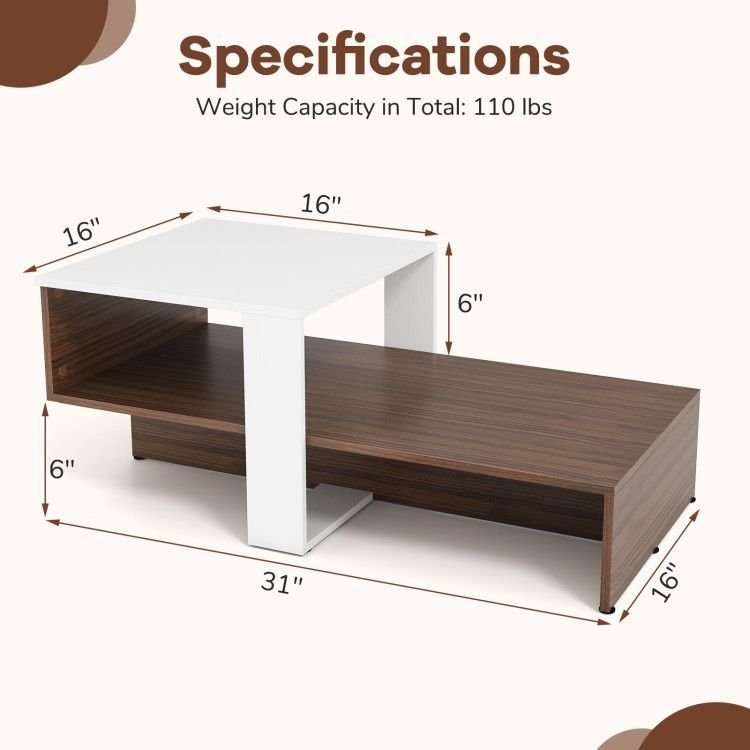2 - Tier Geometric Coffee Table with Storage Shelves by Hooya - Comfortable Living Decor