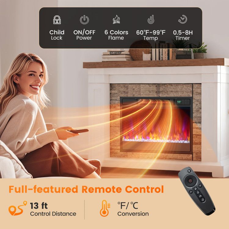 23 Inch 1500W Recessed Electric Fireplace Insert with Remote Control - Comfortable Living Decor