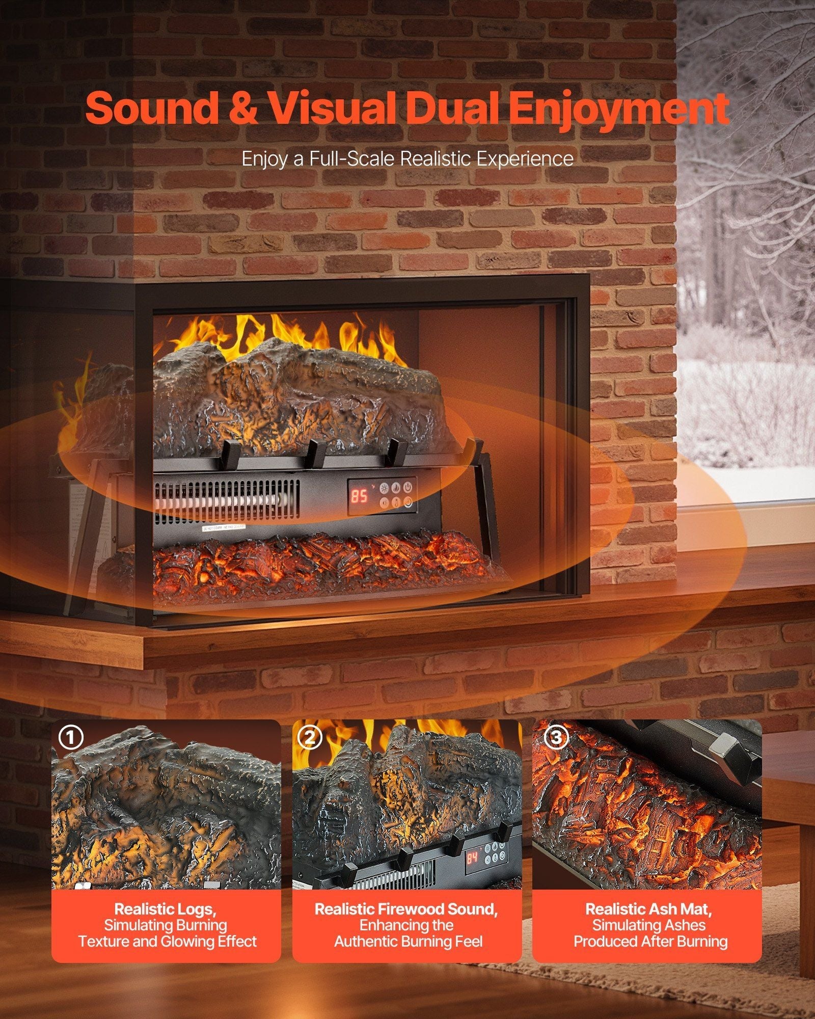 23 Inch Electric Fireplace Log Heater with Crackling Sound Timer Remote - Comfortable Living Decor