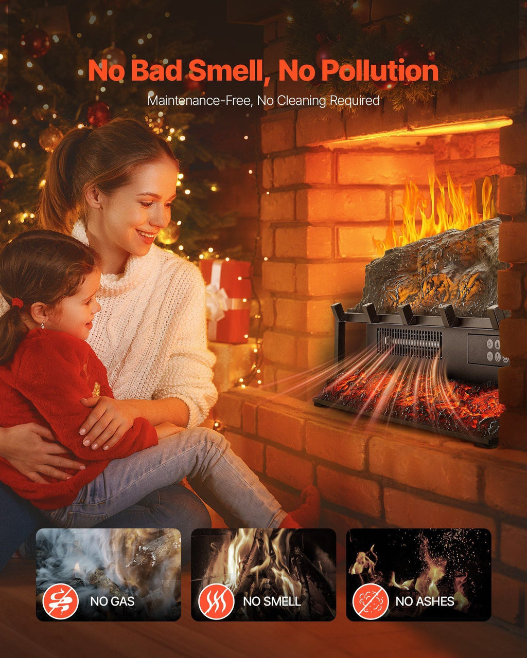 23 Inch Electric Fireplace Log Heater with Crackling Sound Timer Remote - Comfortable Living Decor