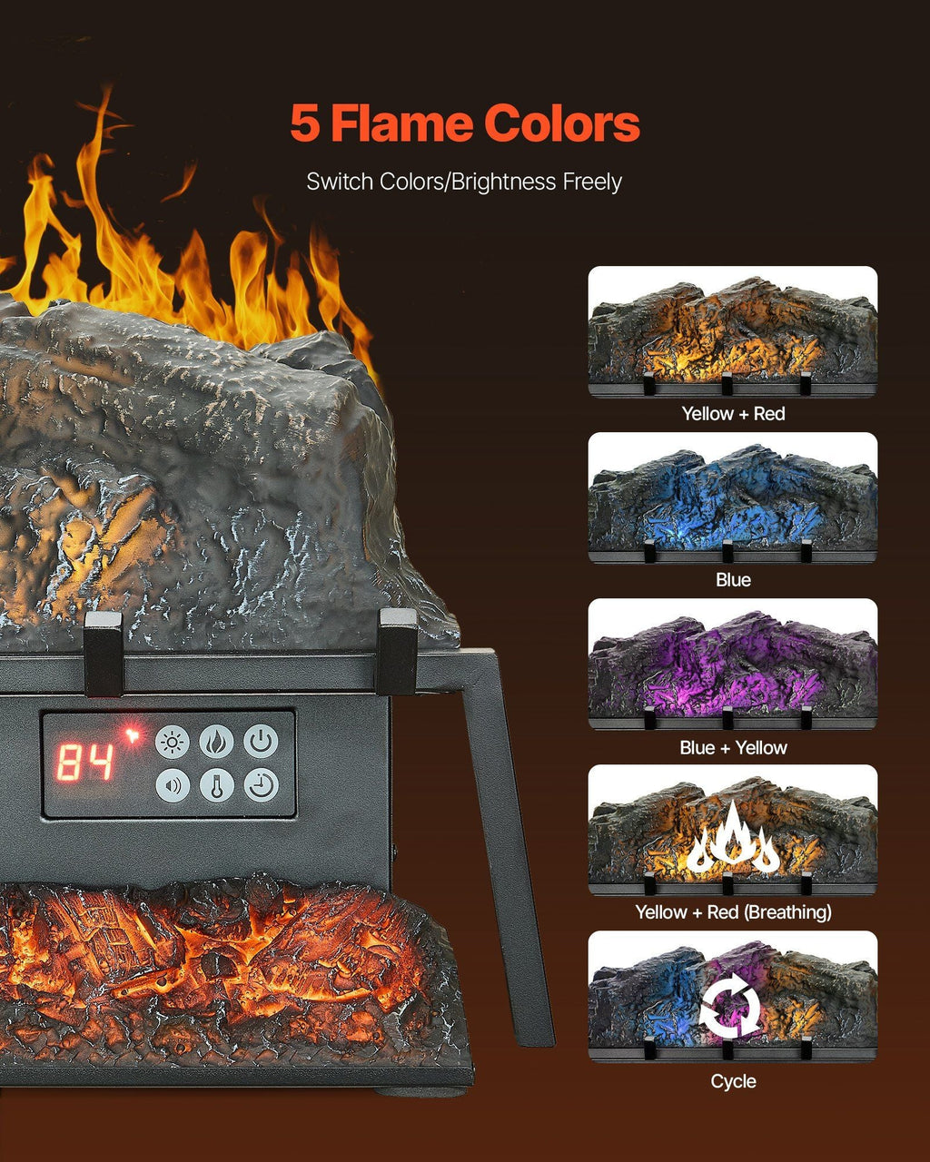 23 Inch Electric Fireplace Log Heater with Crackling Sound Timer Remote - Comfortable Living Decor