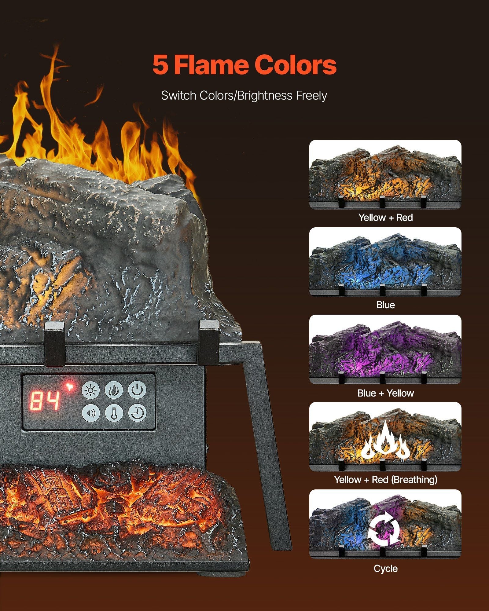 23 Inch Electric Fireplace Log Heater with Crackling Sound Timer Remote - Comfortable Living Decor