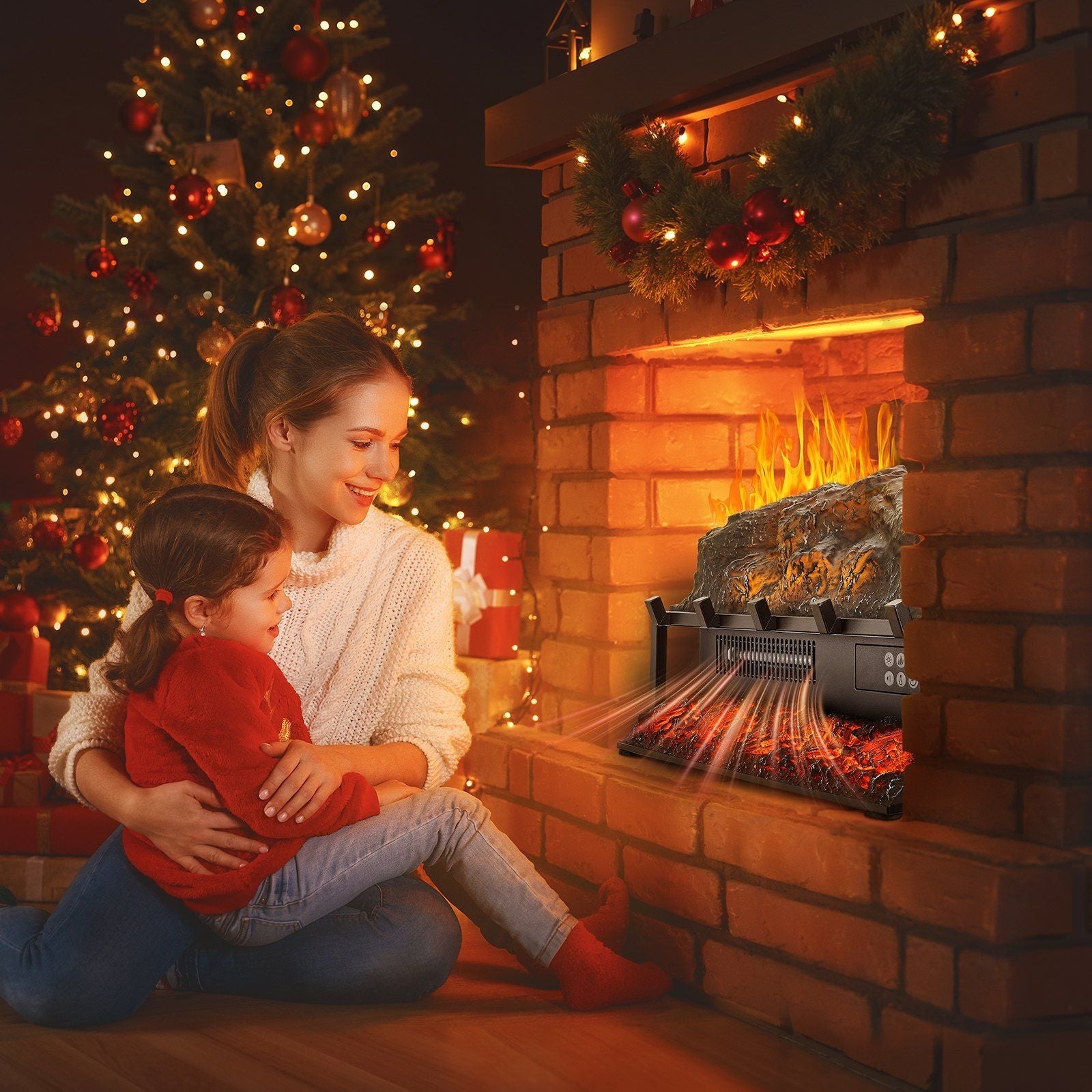 23 Inch Electric Fireplace Log Heater with Crackling Sound Timer Remote - Comfortable Living Decor