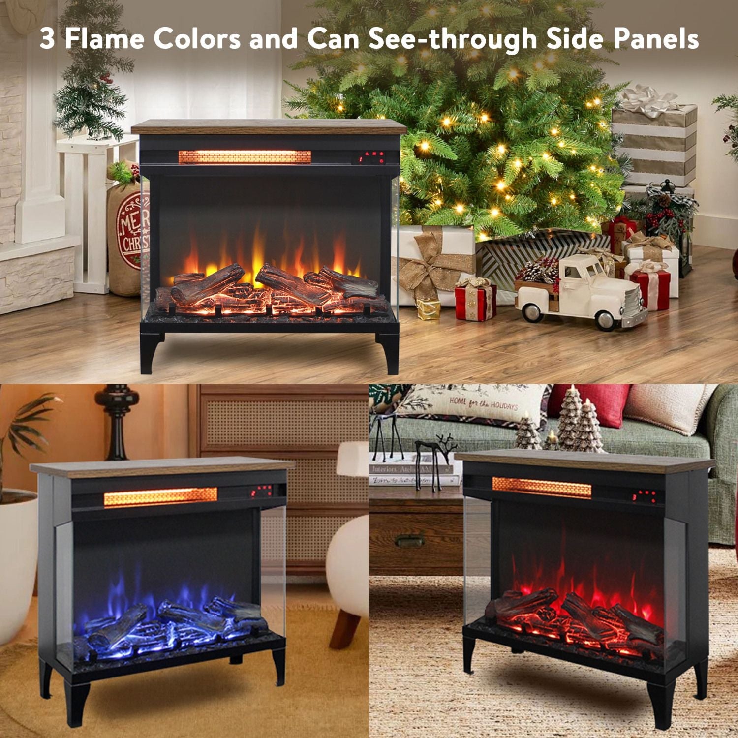 24 inch three sided glass electric fireplace with feet - Comfortable Living Decor