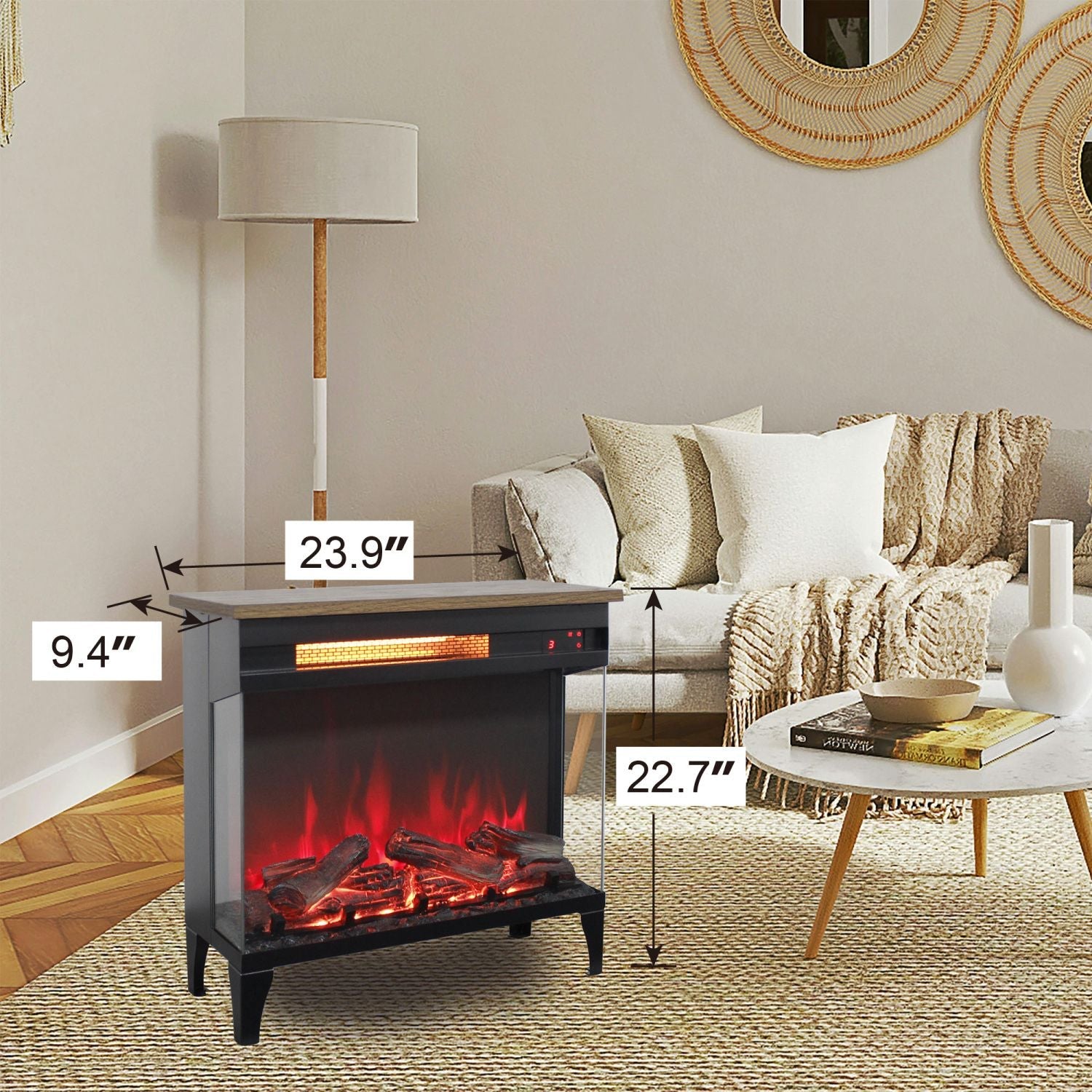 24 inch three sided glass electric fireplace with feet - Comfortable Living Decor