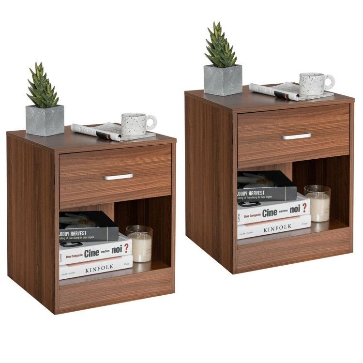 2pc Modern Nightstands w/ Storage Drawer by Rema Home - Comfortable Living Decor