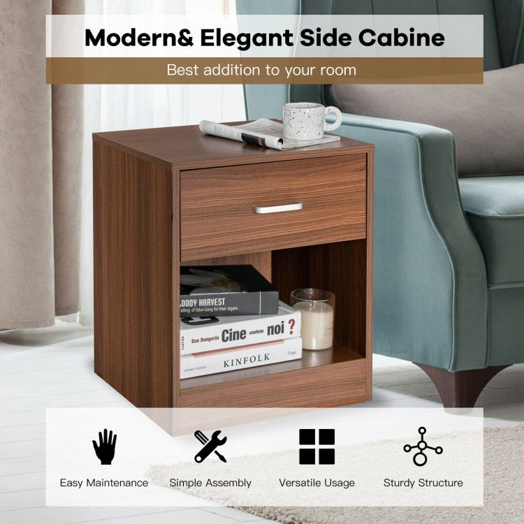 2pc Modern Nightstands w/ Storage Drawer by Rema Home - Comfortable Living Decor