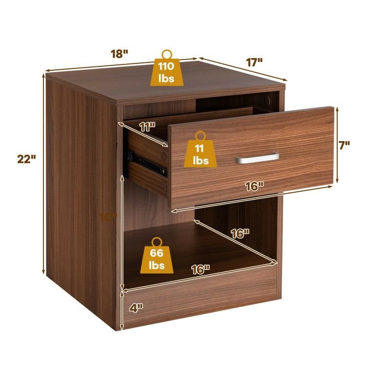 2pc Modern Nightstands w/ Storage Drawer by Rema Home - Comfortable Living Decor