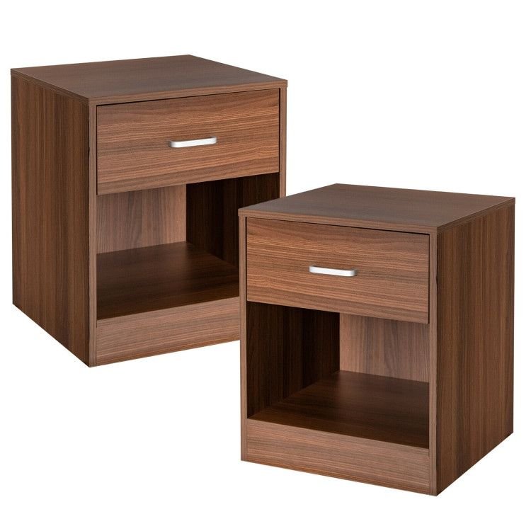 2pc Modern Nightstands w/ Storage Drawer by Rema Home - Comfortable Living Decor