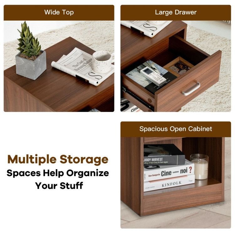 2pc Modern Nightstands w/ Storage Drawer by Rema Home - Comfortable Living Decor