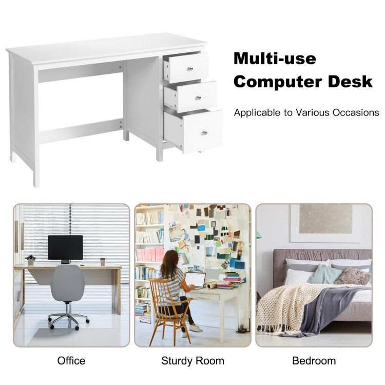 3 - Drawer Home Office Study Computer Desk with Spacious Desktop - Comfortable Living Decor