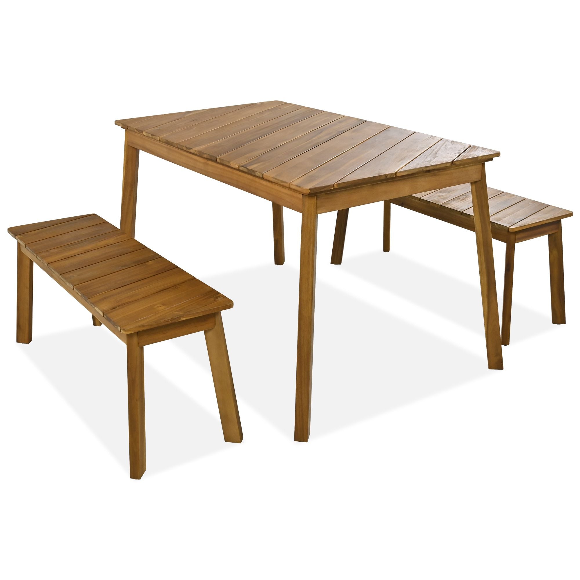 3 Pieces Acacia Wood Table Bench Dining Set For Outdoor & Indoor Furniture With 2 Benches, Picnic Beer Table for Patio, Porch, Garden, Poolside - Comfortable Living Decor