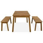 3 Pieces Acacia Wood Table Bench Dining Set For Outdoor & Indoor Furniture With 2 Benches, Picnic Beer Table for Patio, Porch, Garden, Poolside - Comfortable Living Decor