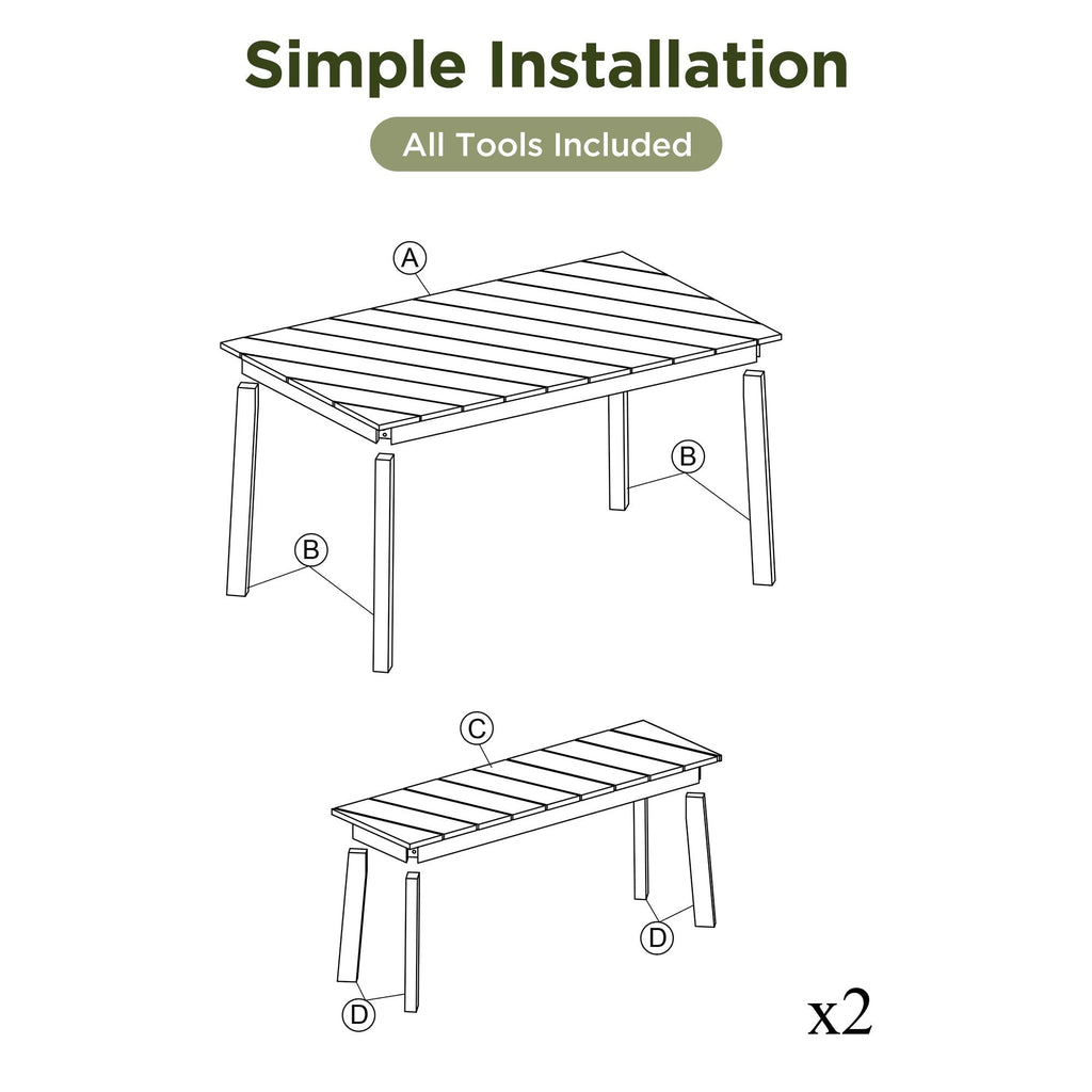 3 Pieces Acacia Wood Table Bench Dining Set For Outdoor & Indoor Furniture With 2 Benches, Picnic Beer Table for Patio, Porch, Garden, Poolside - Comfortable Living Decor