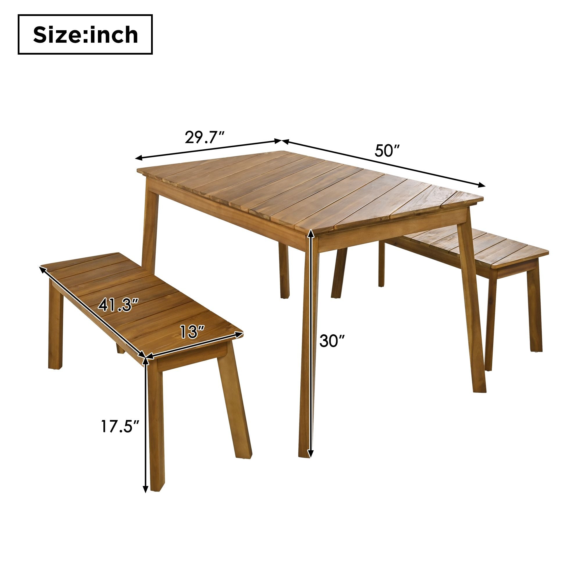 3 Pieces Acacia Wood Table Bench Dining Set For Outdoor & Indoor Furniture With 2 Benches, Picnic Beer Table for Patio, Porch, Garden, Poolside - Comfortable Living Decor