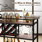 3 - tier Bar Cart on Wheels Home Kitchen Serving Cart with Wine Rack and Glasses Holder - Comfortable Living Decor