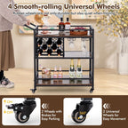 3 - tier Bar Cart on Wheels Home Kitchen Serving Cart with Wine Rack and Glasses Holder - Comfortable Living Decor