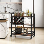 3 - tier Bar Cart on Wheels Home Kitchen Serving Cart with Wine Rack and Glasses Holder - Comfortable Living Decor