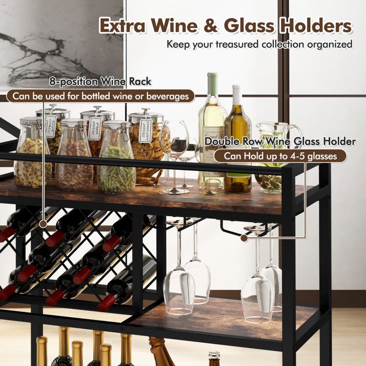 3 - tier Bar Cart on Wheels Home Kitchen Serving Cart with Wine Rack and Glasses Holder - Comfortable Living Decor