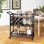 3 - tier Bar Cart on Wheels Home Kitchen Serving Cart with Wine Rack and Glasses Holder - Comfortable Living Decor