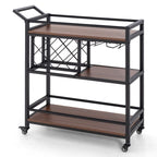 3 - tier Bar Cart on Wheels Home Kitchen Serving Cart with Wine Rack and Glasses Holder - Comfortable Living Decor