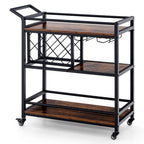 3 - tier Bar Cart on Wheels Home Kitchen Serving Cart with Wine Rack and Glasses Holder - Comfortable Living Decor