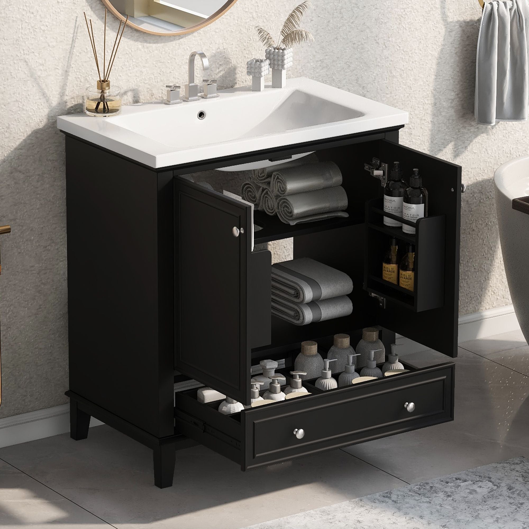 30" Bathroom Vanity with Sink Combo, Multi - functional Bathroom Cabinet with Doors and Drawer, Solid Frame and MDF Board - Comfortable Living Decor
