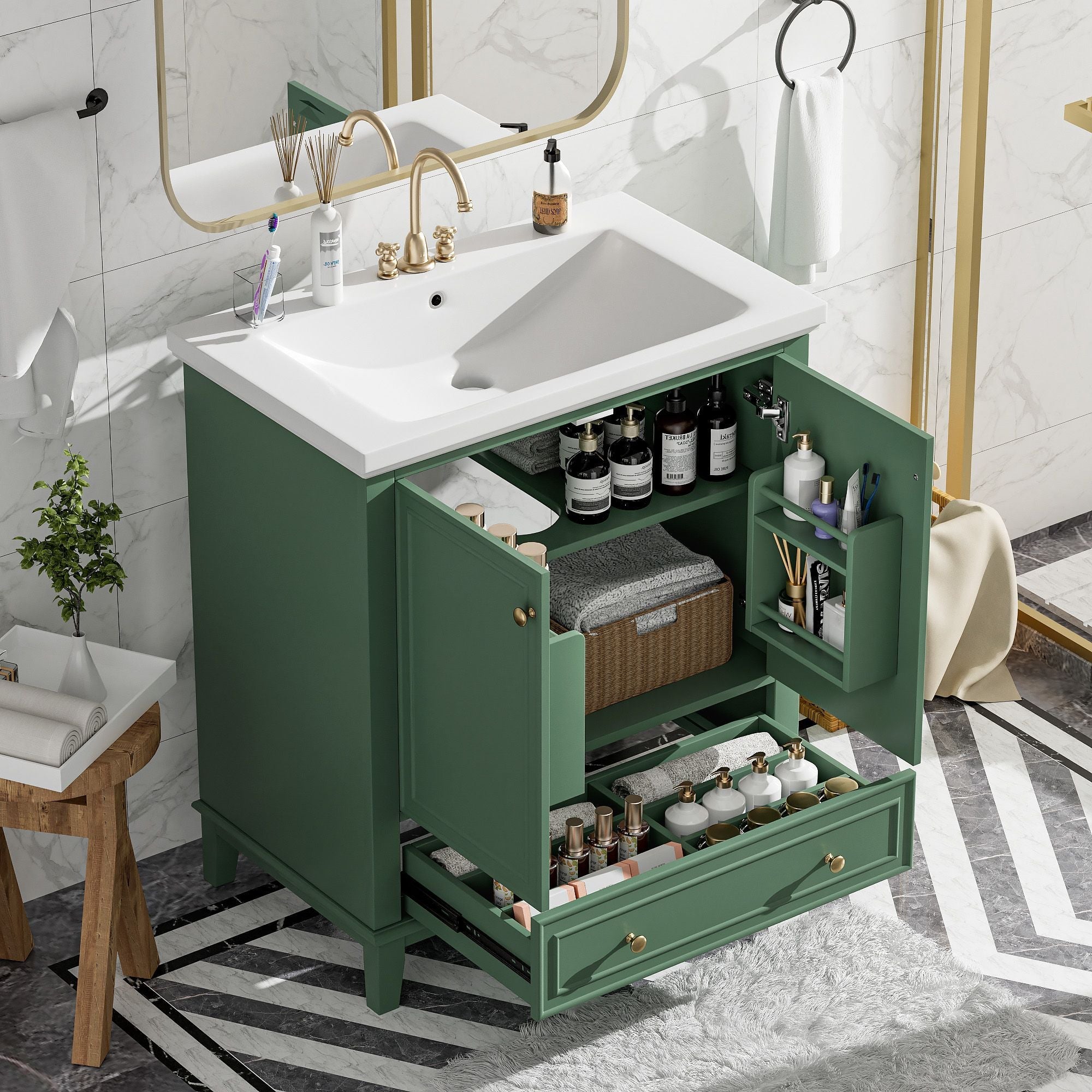 30" Bathroom Vanity with Sink Combo, Multi - functional Bathroom Cabinet with Doors and Drawer, Solid Frame and MDF Board - Comfortable Living Decor