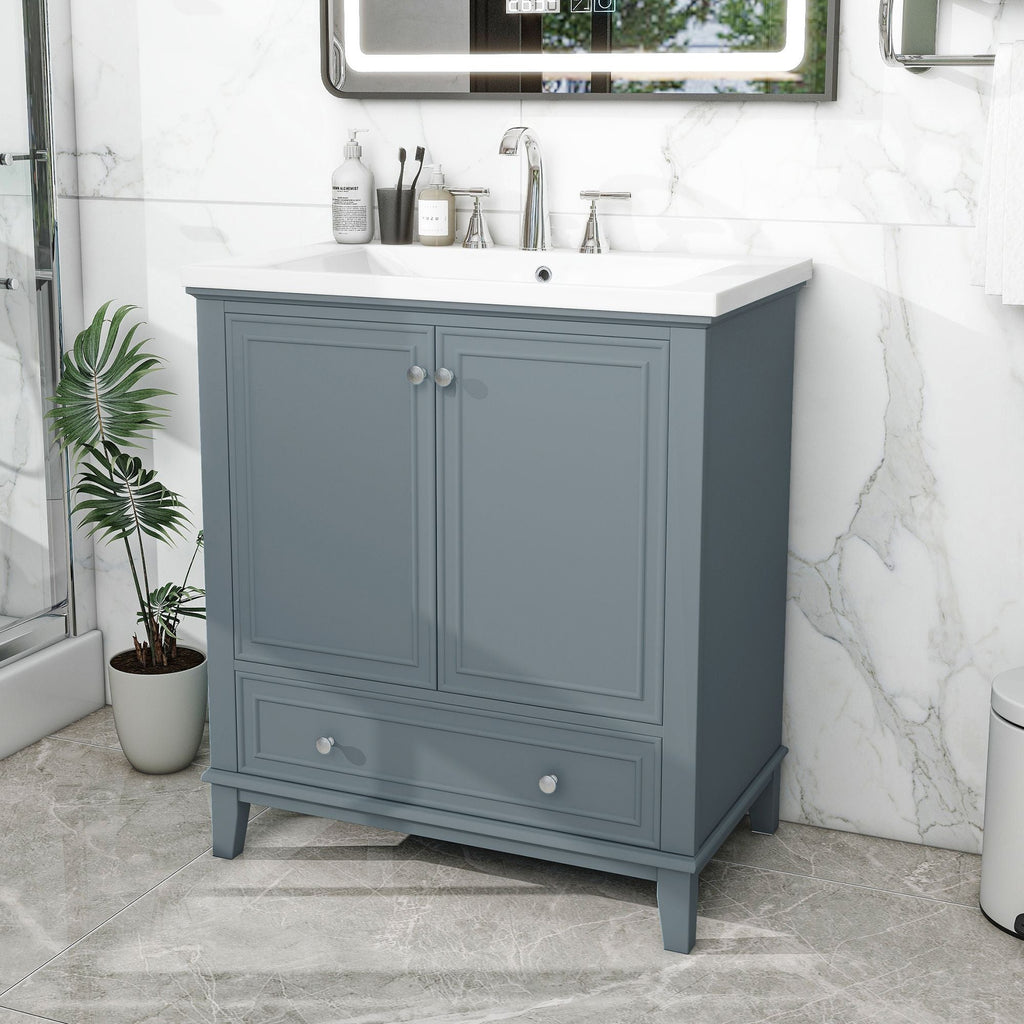 30" Bathroom Vanity with Sink Combo, Multi - functional Bathroom Cabinet with Doors and Drawer, Solid Frame and MDF Board - Comfortable Living Decor