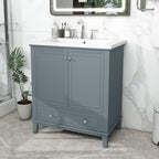 30" Bathroom Vanity with Sink Combo, Multi - functional Bathroom Cabinet with Doors and Drawer, Solid Frame and MDF Board - Comfortable Living Decor