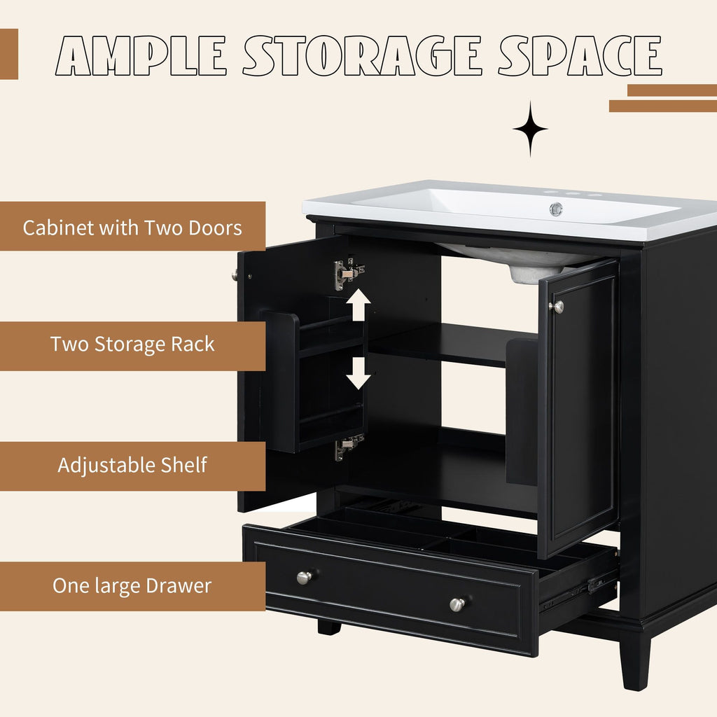 30" Bathroom Vanity with Sink Combo, Multi - functional Bathroom Cabinet with Doors and Drawer, Solid Frame and MDF Board - Comfortable Living Decor