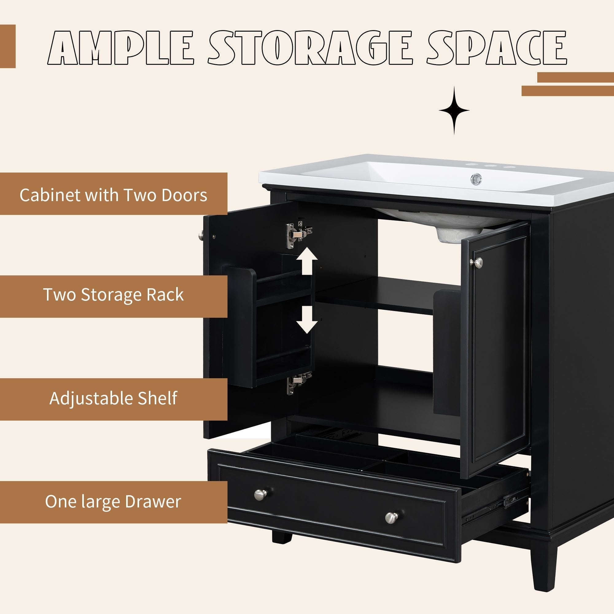 30" Bathroom Vanity with Sink Combo, Multi - functional Bathroom Cabinet with Doors and Drawer, Solid Frame and MDF Board - Comfortable Living Decor