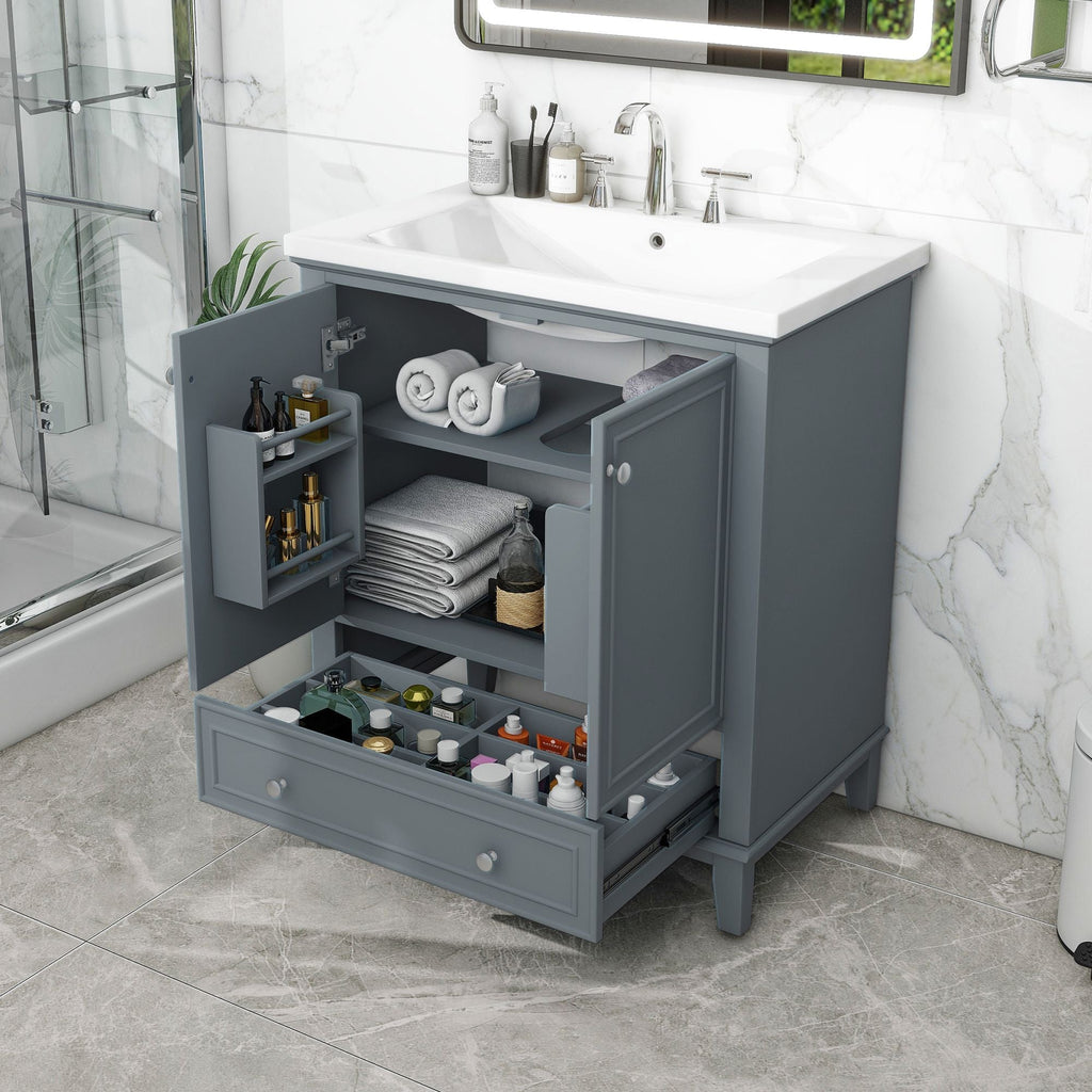 30" Bathroom Vanity with Sink Combo, Multi - functional Bathroom Cabinet with Doors and Drawer, Solid Frame and MDF Board - Comfortable Living Decor
