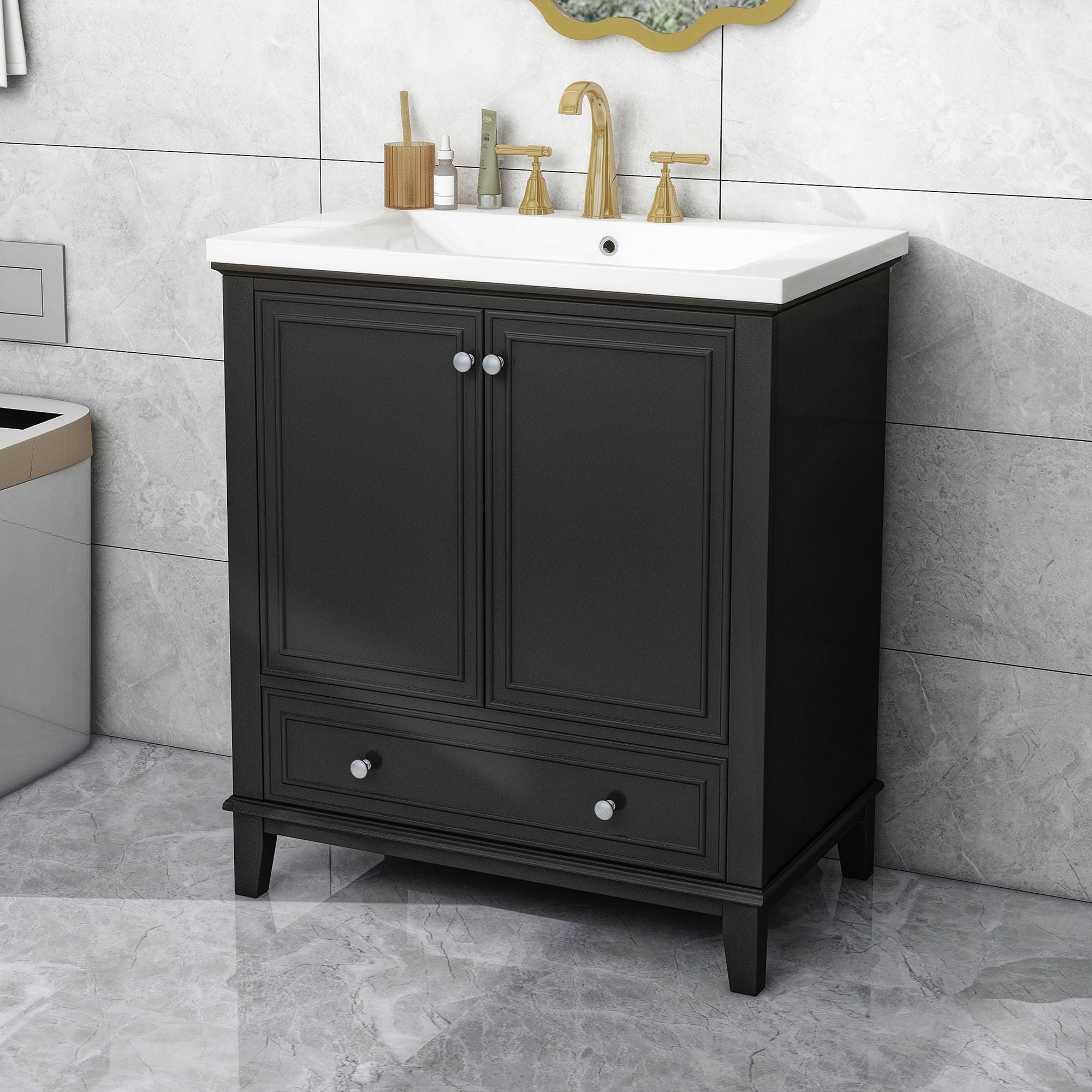 30" Bathroom Vanity with Sink Combo, Multi - functional Bathroom Cabinet with Doors and Drawer, Solid Frame and MDF Board - Comfortable Living Decor