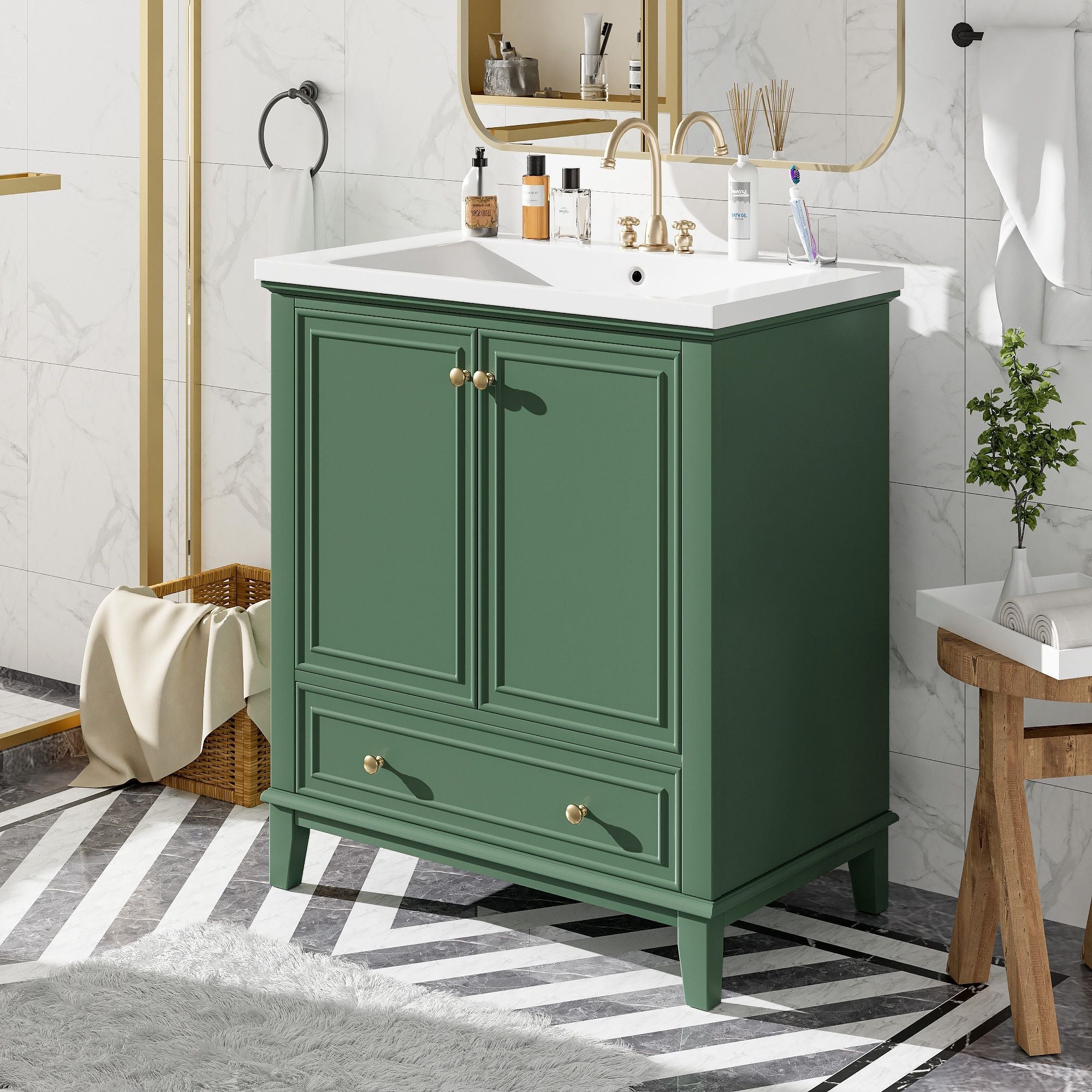 30" Bathroom Vanity with Sink Combo, Multi - functional Bathroom Cabinet with Doors and Drawer, Solid Frame and MDF Board - Comfortable Living Decor