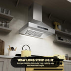 30 inch Range Hood, Wall Mount Kitchen Hood 900 CFM Ducted/Ductless Convertible with Gesture Sensing & Touch Control, Stainless Steel Vent Hood 3 Speed Exhaust Fan, 4 Baffle Filters - Comfortable Living Decor