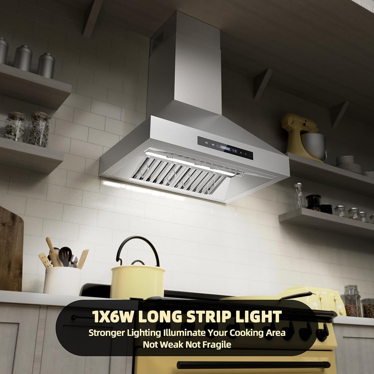 30 inch Range Hood, Wall Mount Kitchen Hood 900 CFM Ducted/Ductless Convertible with Gesture Sensing & Touch Control, Stainless Steel Vent Hood 3 Speed Exhaust Fan, 4 Baffle Filters - Comfortable Living Decor