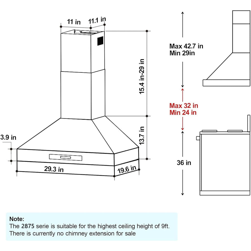 30 inch Range Hood, Wall Mount Kitchen Hood 900 CFM Ducted/Ductless Convertible with Gesture Sensing & Touch Control, Stainless Steel Vent Hood 3 Speed Exhaust Fan, 4 Baffle Filters - Comfortable Living Decor