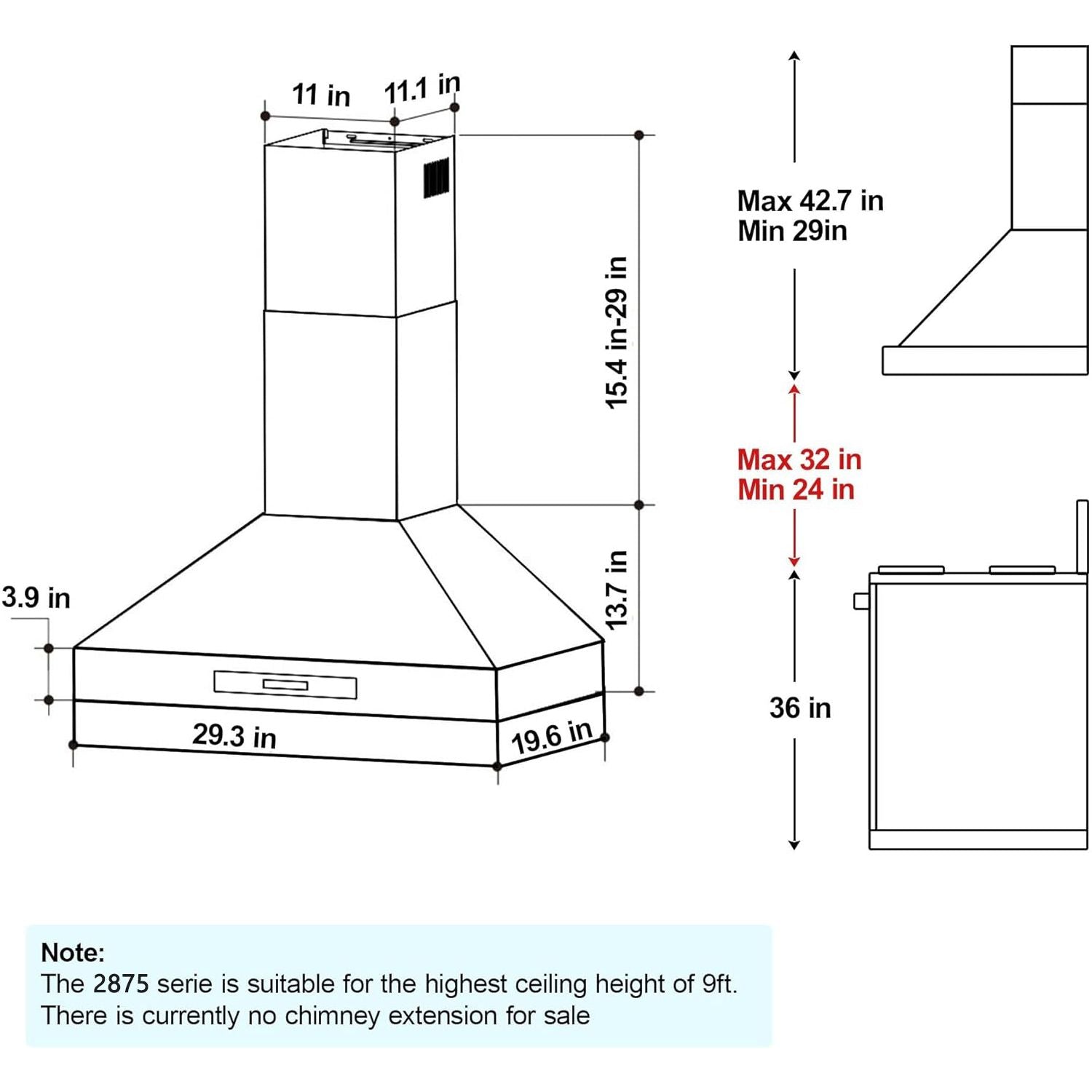 30 inch Range Hood, Wall Mount Kitchen Hood 900 CFM Ducted/Ductless Convertible with Gesture Sensing & Touch Control, Stainless Steel Vent Hood 3 Speed Exhaust Fan, 4 Baffle Filters - Comfortable Living Decor