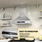 30 inch Range Hood, Wall Mount Kitchen Hood 900 CFM Ducted/Ductless Convertible with Gesture Sensing & Touch Control, Stainless Steel Vent Hood 3 Speed Exhaust Fan, 4 Baffle Filters - Comfortable Living Decor