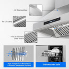 30 inch Range Hood, Wall Mount Kitchen Hood 900 CFM Ducted/Ductless Convertible with Gesture Sensing & Touch Control, Stainless Steel Vent Hood 3 Speed Exhaust Fan, 4 Baffle Filters - Comfortable Living Decor