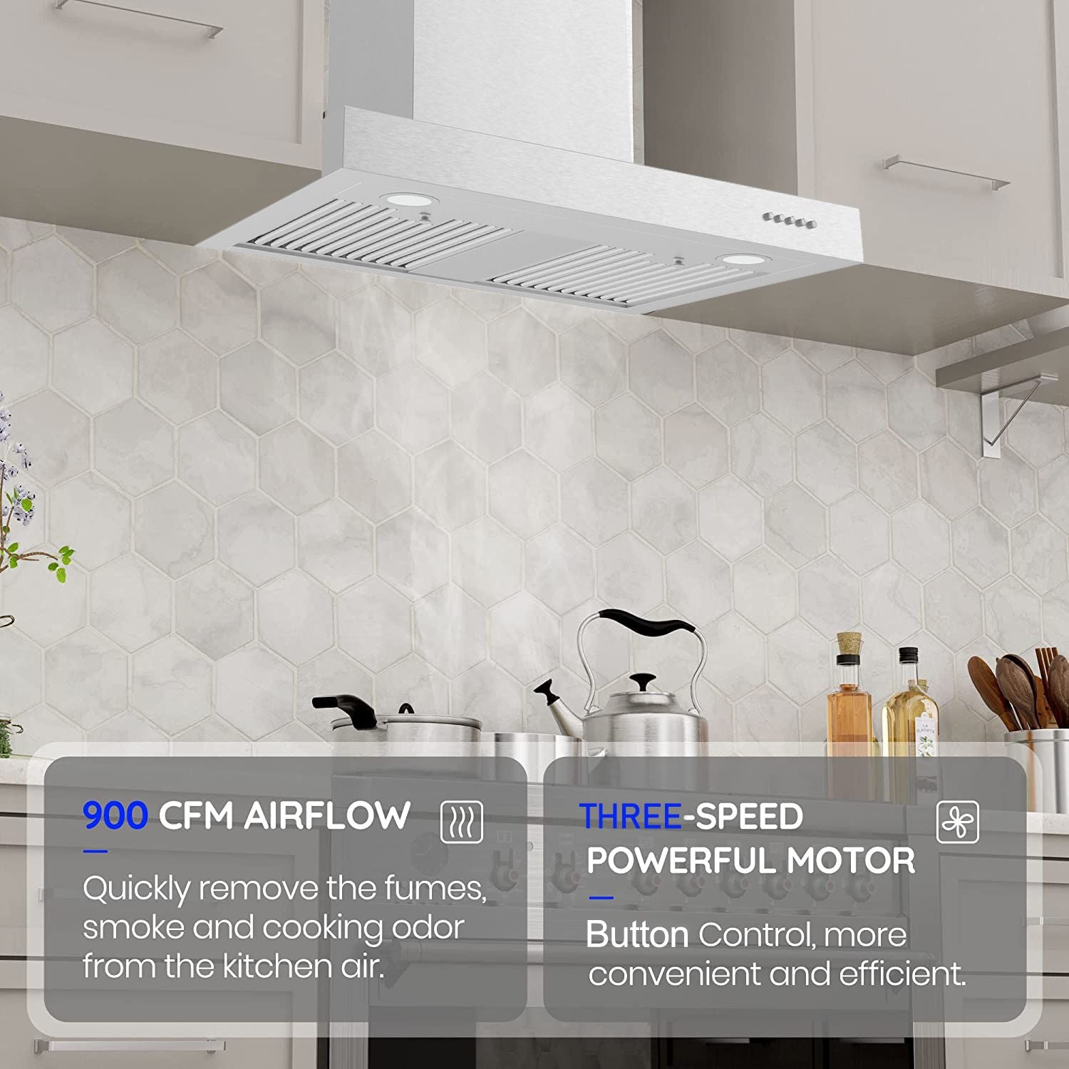 30 - Inch Stainless Steel Wall Mount Range Hood with 900CFM and Grease Baffle Filter - Comfortable Living Decor