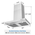 30 - Inch Stainless Steel Wall Mount Range Hood with 900CFM and Grease Baffle Filter - Comfortable Living Decor