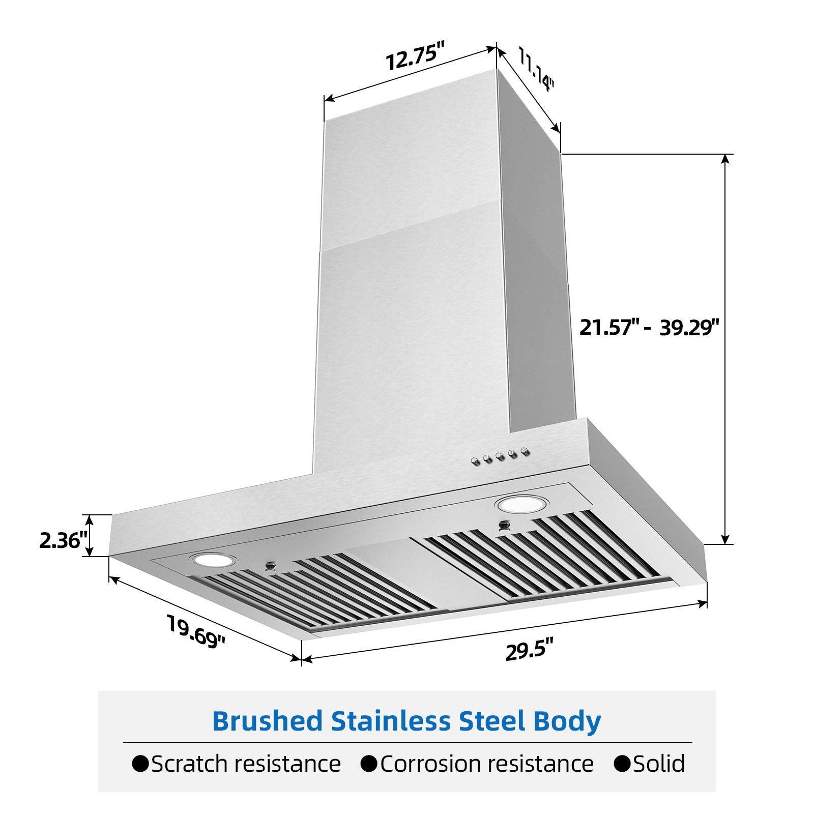 30 - Inch Stainless Steel Wall Mount Range Hood with 900CFM and Grease Baffle Filter - Comfortable Living Decor
