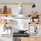 30 - Inch Wall Mount Stainless Steel Range Hood - Convertible Ducted/Ductless with 3 Speed Fan & LED Lighting - Comfortable Living Decor