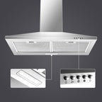 30 - Inch Wall Mount Stainless Steel Range Hood - Convertible Ducted/Ductless with 3 Speed Fan & LED Lighting - Comfortable Living Decor