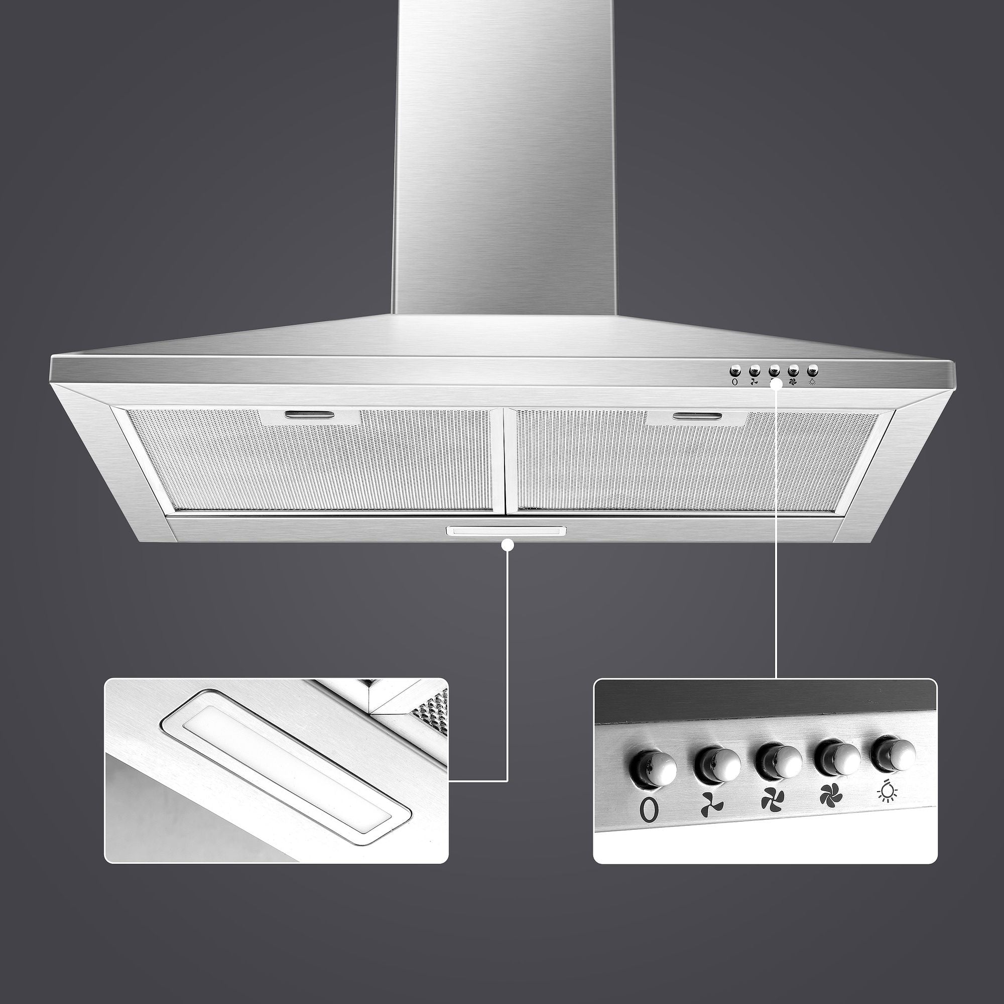 30 - Inch Wall Mount Stainless Steel Range Hood - Convertible Ducted/Ductless with 3 Speed Fan & LED Lighting - Comfortable Living Decor